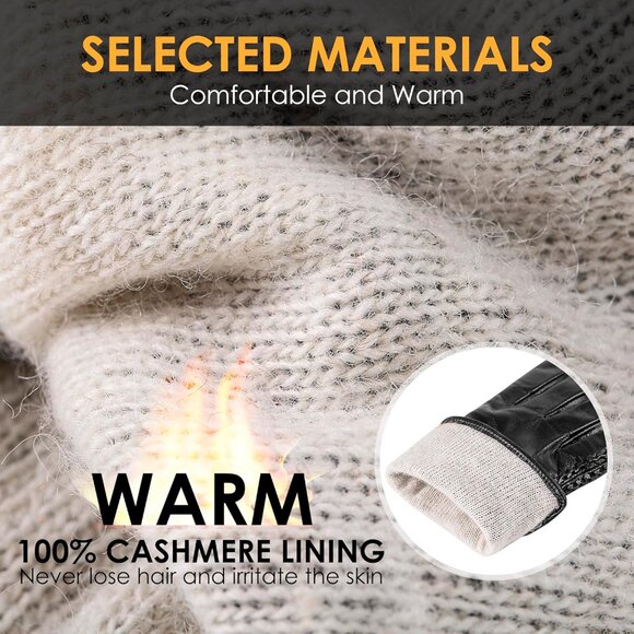 🆕Women Grey Leather Sheepskin Gloves, Winter Warm Touchscreen Cashmere - Picture 3 of 9